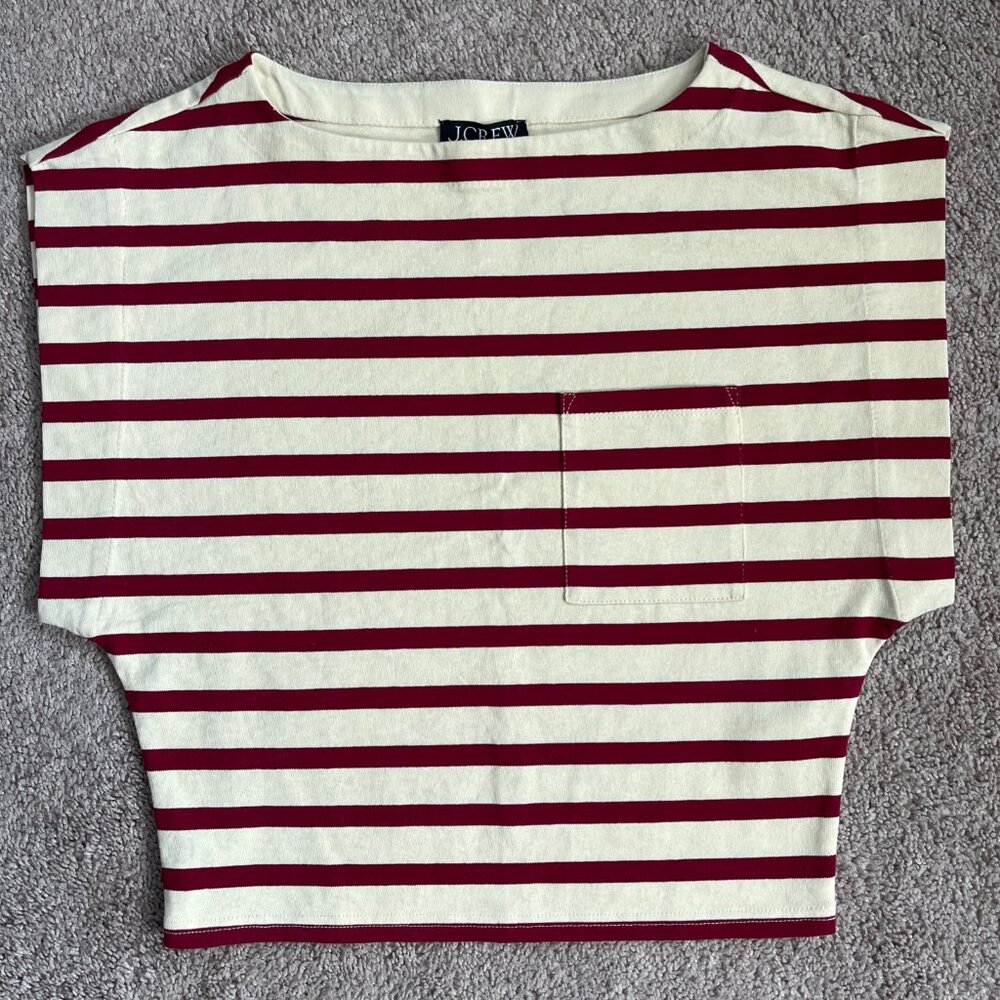J Crew Shirt Womens XS Red Striped Top Boatneck Mariner Muscle Nautical Coastal